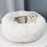 Long Plush Cat Bed House Soft Pet Dog Bed Round Cats Nest Winter Warm Sleeping Cushion Puppy Mat Portable Cat Product 40 50 60cm