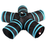 Cat Tunnel, 5-Way Foldable Pet Toy Tunnel - Rabbit, Cat and Dog Game Pipe - Black blue