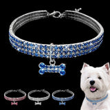 Blue Pink White Dog Rhinestone Necklace Bone Pendant Bling Collar Pet Decoration Small Animals Habitat Decoration Freeshipping